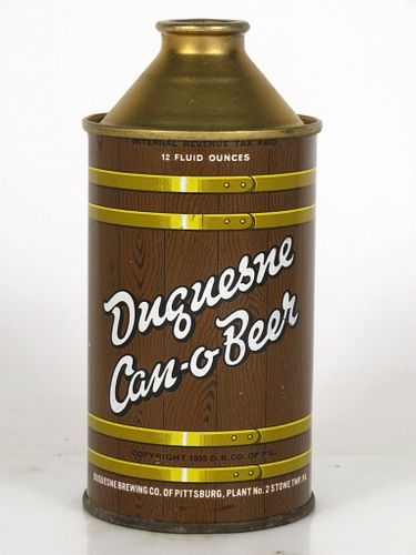 1948 Duquesne Can-O-Beer 12oz Cone Top Can 159-28 Pittsburgh, Pennsylvania