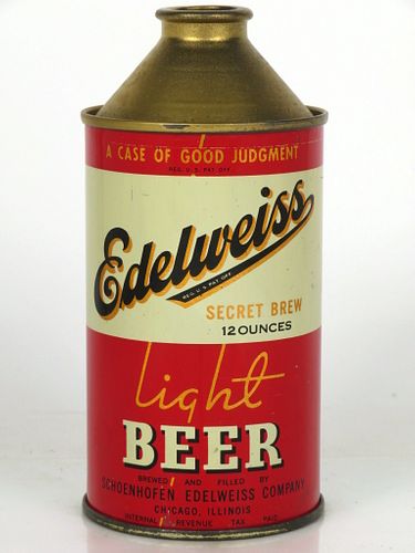 1940 Edelweiss Light Beer 12oz Cone Top Can 160-28 Chicago, Illinois