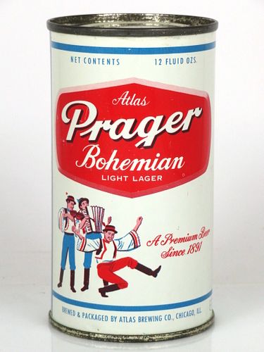 1958 Atlas Prager Beer 12oz Flat Top Can 32-27.2 Chicago, Illinois