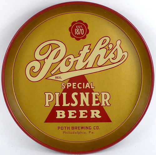 1936 Poth's Special Pilsner Beer 12 inch Serving Tray Philadelphia, Pennsylvania