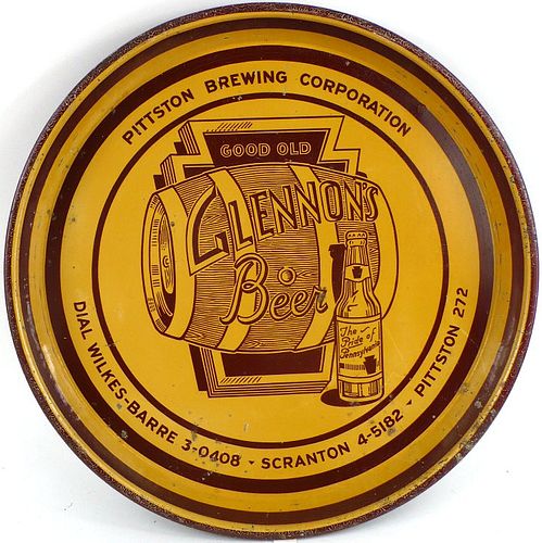 1935 Glennon's Beer 12 inch Serving Tray Pittston, Pennsylvania