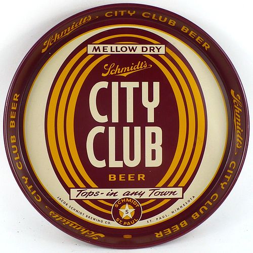1953 Schmidt's City Club Beer 12 inch tray Serving Tray Saint Paul, Minnesota