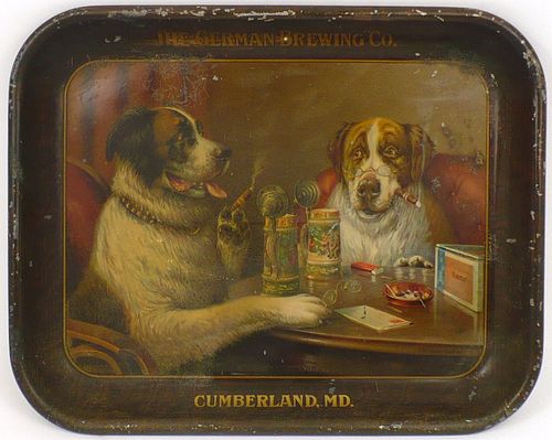 1933 Dogs Playing Cards Serving Tray Cumberland, Maryland