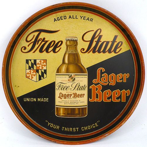 1938 Free State Lager Beer 13 inch tray Serving Tray Baltimore, Maryland