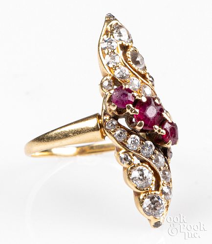 18K gold, diamond, and ruby ring