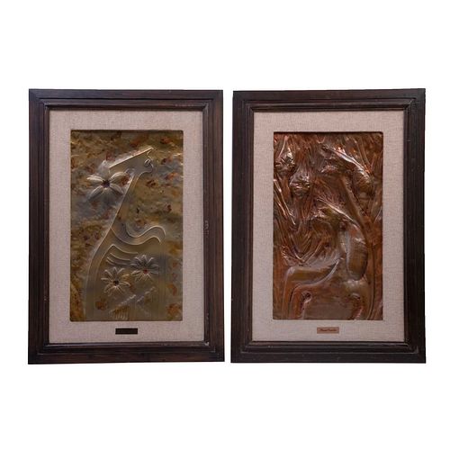 HANA POZEILOV (Israel, Siglo XX). Sin título. Repujados en cobre con acrílico. Con placas referidas.  50 x 40 cm Piezas:...