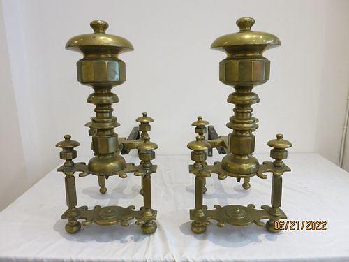 PR. Mid 19th Century Antique English Brass Andirons 
