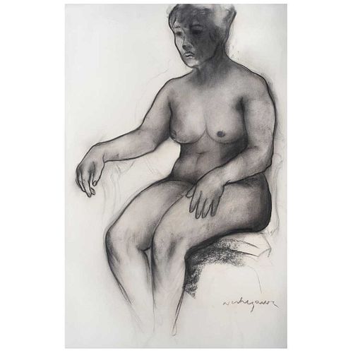 LUIS NISHIZAWA, Estudio de mujer, Firmado, Carboncillo sobre papel, 97.5 x 63 cm