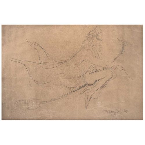 JOSÉ GARCÍA OCEJO, Chevalier la nuit, Firmado y fechado 68, Lápiz de grafito sobre papel, 31.5 x 47 cm