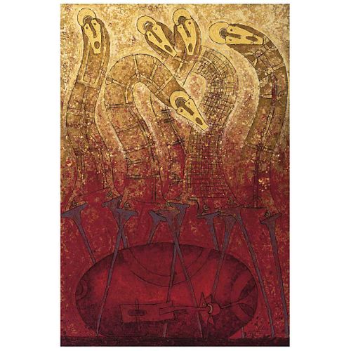 ROLANDO ROJAS, Sin título, Firmado, Óleo y arena sobre tela, 150 x 100 cm, Con certificado