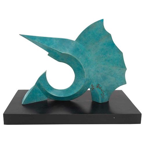 ENRIQUE CARBAJAL SEBASTIAN, Pez vela, Firmada y fechada 2002, Escultura en bronce 8 / 30, 26.5 x 33 x 15 cm, Con certificado