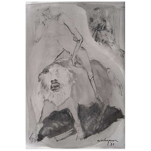 LUIS NISHIZAWA, Sin título, de la serie La gente, Firmada y fechada 71, Tinta sobre papel, 46 x 31 cm
