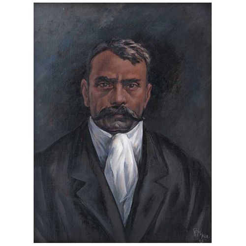 JOSÉ REYES MEZA, Emiliano Zapata, Firmado y fechado 73, Óleo sobre tela sobre triplay, 65 x 50 cm