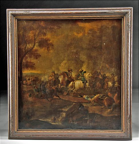 17th C. Circle of Wouwerman Painting of Cavalry Battle