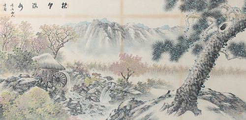 Large Chinese Ink & Color on Paper Painting