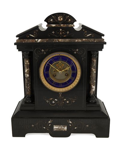 A Victorian slate and marble mantle clock