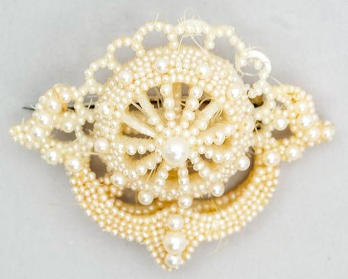 Victorian Woven Seed Pearl Brooch, 14K Gold Pin