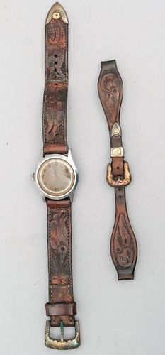 Native American Silver & 10K Gold Wristwatch