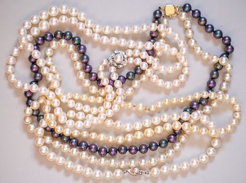 Group of 4 Gold and Pearl Strand Necklaces