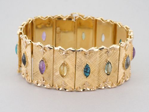 Italian 18K Gold Gemstone Tile Link Bracelet