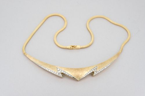Retro Italian 18K Gold Diamond Lightning Necklace