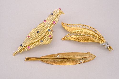 Lot of Three Gold Brooches