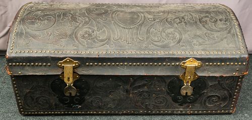 Antique Tooled Leather Dome-topped Trunk