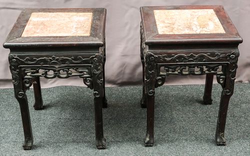 Pair of Carved Chinese Plant Stands or Side Tables