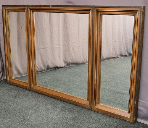 Large Three Sectioned Oak Over Mantle Mirror