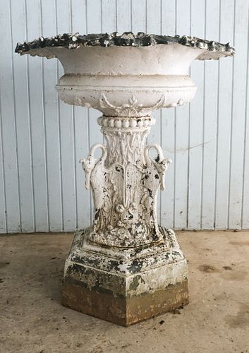 Large Victorian Figural Cast Iron Garden Urn