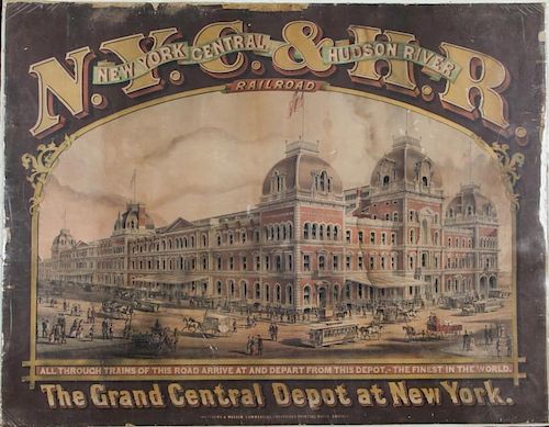 N.Y.C. & H.R. Railroad Lithograph of The Grand Central Depot at New York