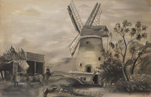 Grisaille Oil Painting of Windmill