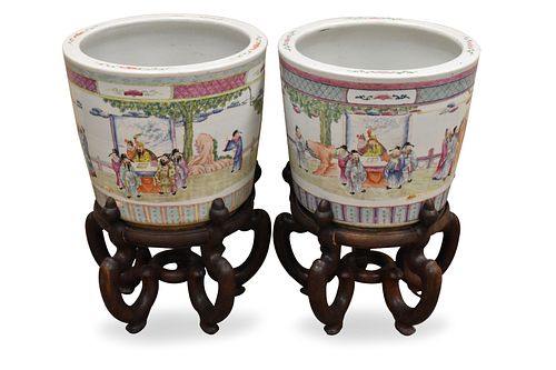 Pair Chinese Famille Rose Planter&Stand,19/20th C.