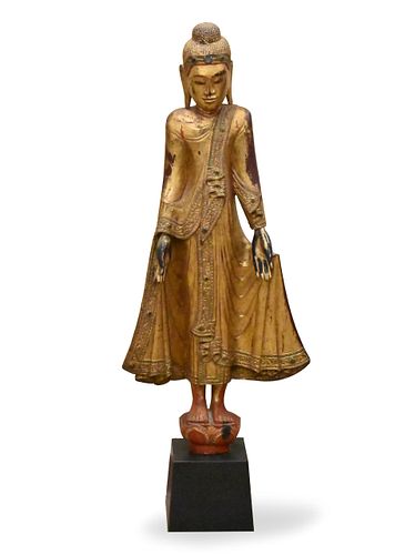 Large Burmese Gilt Lacquered Wood Buddha, 19th C