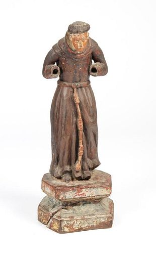 Antique Carved Wood Santos Figure of Monk