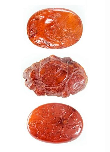 3 Antique Chinese Amber Amulets