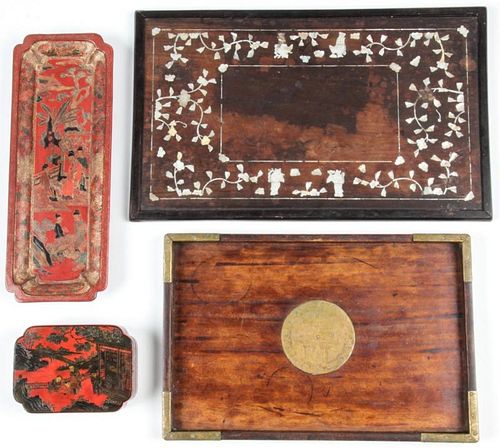 4 Antique Chinese Trays/Box