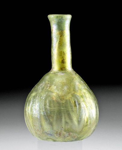 Fine 10th C. Islamic Green Glass Jar w/ Molded Motifs