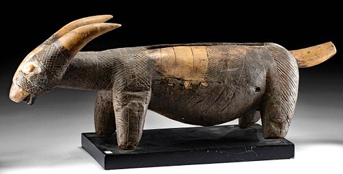 19th C. African Congo Wood Slit Drum - Goat Form