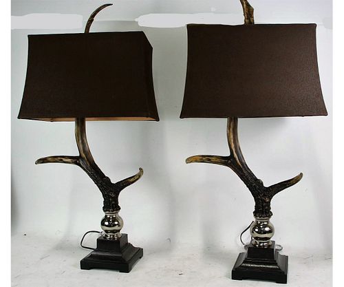 PAIR OF STAG HORN LAMPS