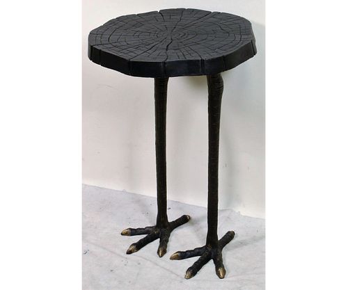 WOOD CARVED OSTRICH LEG SIDE TABLE