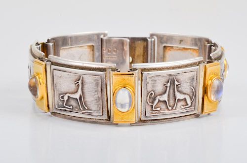 Arts And Crafts Silver Gold Moonstone Bracelet
