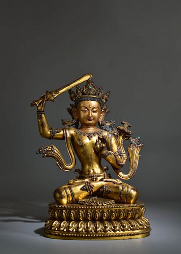 Gilt-Bronze Figure Of Manjushri