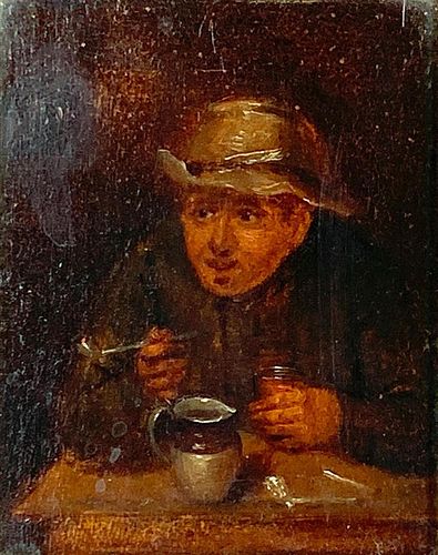 17th/18thc. Dutch School Oil, Man in a Tavern