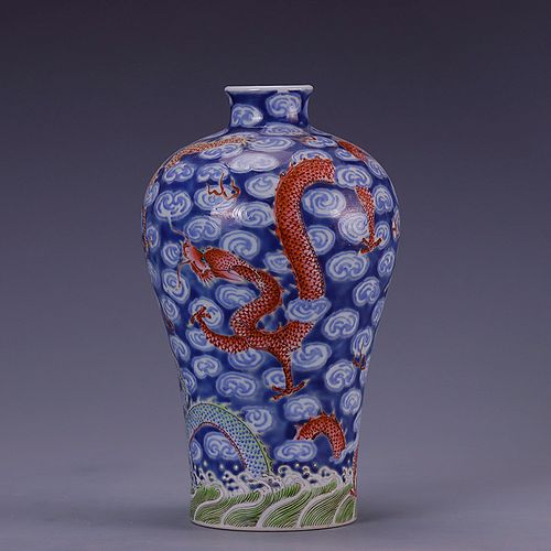 Blue and White and Wucai Glaze Dragon Meiping