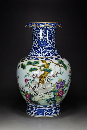 Blue And White Crane And Pine Vase