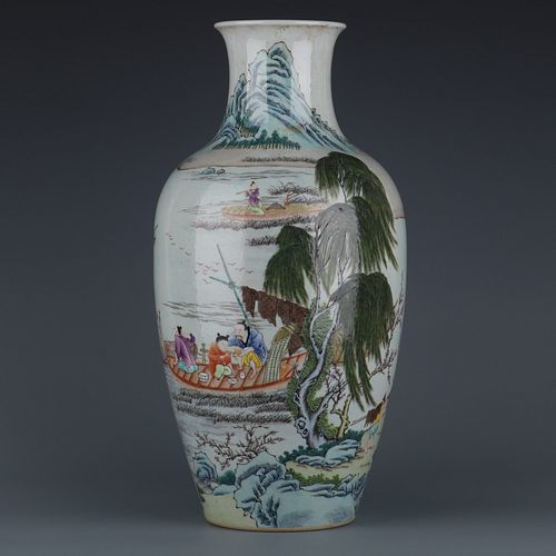 Famille Rose Fisherman Guanyin-Form Vase