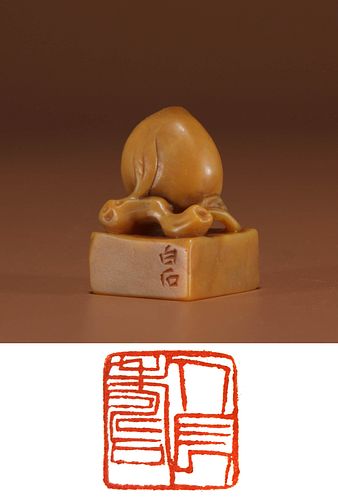 Carved Shoushan Stone Peach Seal, Qi Baishi