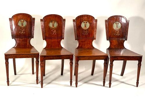 Four Georgian Mahogany Hall Chairs, c.1785
