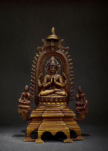 Silver Copper Figure Of Buddha Four-Armed Guanyin Kashmiri Style